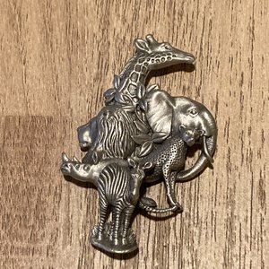 Vintage Fable Silver Tone Pewter African Savannah Safari Brooch